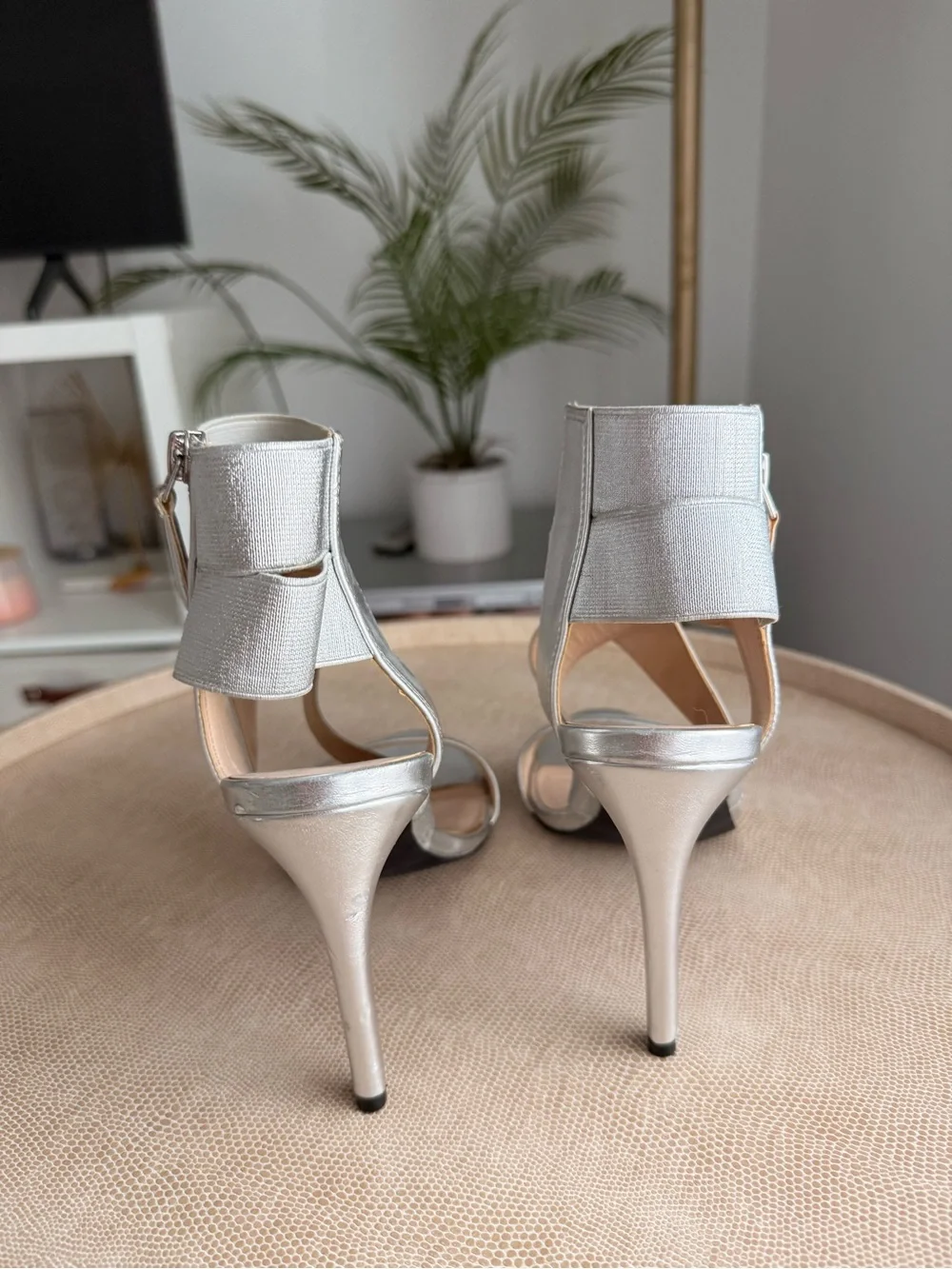 Metallic Silver Strappy High Heel Sandals - Women's Evening Heels